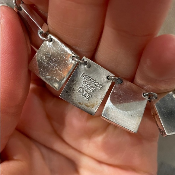 Vintage Mexican Mid Century Modern Sterling Silver Necklace 16" Rare - Picture 4 of 6